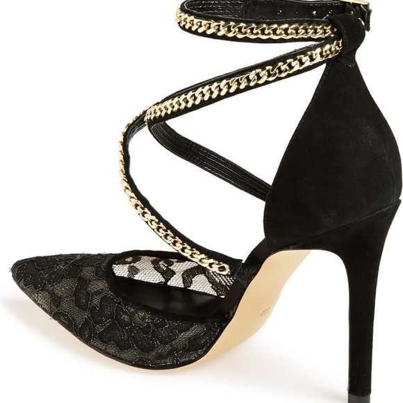 Guess Pointy Toe Suede Lace Chain Stiletto Pumps 9 - Picture 13 of 16